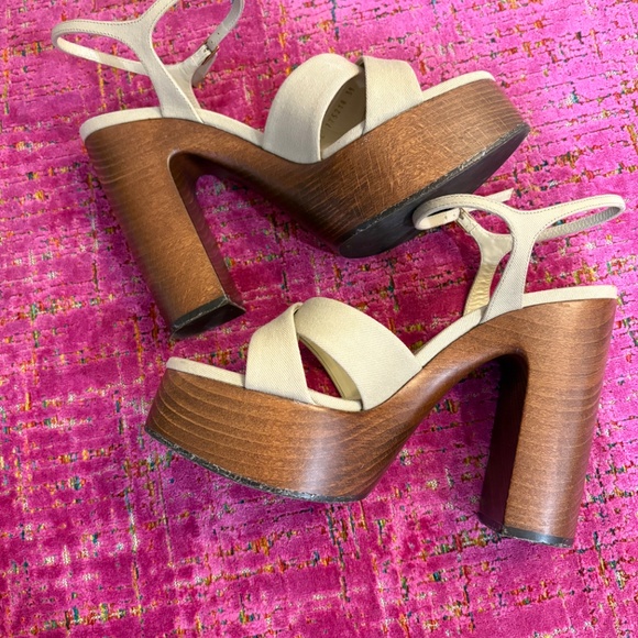 Saint Laurent Bianca Platform Sandal in Beige- 39 - Picture 4 of 7